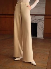 MOTF PREMIUM WOMEN'S MINIMALIST VERSATILE SOLID COLOR LOOSE WIDE LEG SUIT PANTS FOR OFFICE COMMUTE - Khaki - View 7
