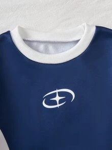 Genkimix Kids 2件組小男孩休閒運動學院風街頭可愛酷帥衛衣＋長褲套裝，適合日常穿著、上學、外出、運動，春秋季節適用，為男孩提供多種搭配選擇，增加服裝組合多樣性，整體設計簡約優雅，舒適時尚 - 藏蓝色 - 查看 5