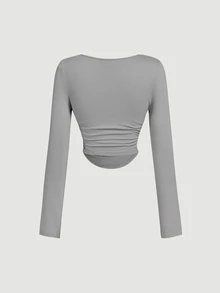 SHEIN MOD 4件套女士褶皱休闲方领长袖T恤套装，保暖衣物，秋季，外出上衣，假日，新年 - 彩色 - 查看 12