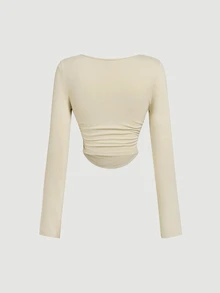 SHEIN MOD 4件套女士褶皱休闲方领长袖T恤套装，保暖衣物，秋季，外出上衣，假日，新年 - 彩色 - 查看 8
