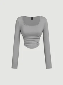 SHEIN MOD 4件套女士褶皱休闲方领长袖T恤套装，保暖衣物，秋季，外出上衣，假日，新年 - 彩色 - 查看 11