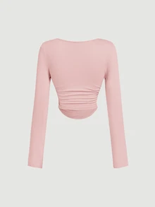 SHEIN MOD 4件套女士褶皱休闲方领长袖T恤套装，保暖衣物，秋季，外出上衣，假日，新年 - 彩色 - 查看 10