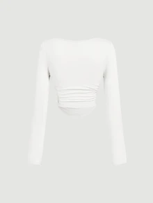 SHEIN MOD 4件套女士褶皱休闲方领长袖T恤套装，保暖衣物，秋季，外出上衣，假日，新年 - 彩色 - 查看 6