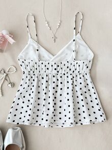 SHEIN Tween Girls Tank Tops, Spring/Summer New Casual Vacation Polka Dot V-Neck Spaghetti Strap Tank Top - White - View 5