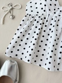 SHEIN Tween Girls Tank Tops, Spring/Summer New Casual Vacation Polka Dot V-Neck Spaghetti Strap Tank Top - White - View 4