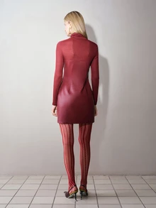 MOTF PREMIUM WOMEN'S BURGUNDY SHORT DRESS, ELEGANT AND SOPHISTICATED, AUTUMN/WINTER - Burgundy - View 3