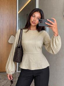 Siren Gaze 女款純色休閒法式優雅百搭日常外出襯衫 適合辦公室與早午餐 鼠尾草綠 秋季 - 杏色 - 查看 11