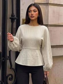 Siren Gaze 女款純色休閒法式優雅百搭日常外出襯衫 適合辦公室與早午餐 鼠尾草綠 秋季 - 杏色 - 查看 9