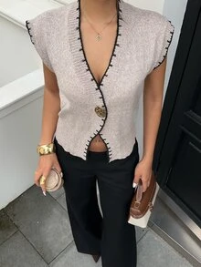 Siren Gaze Women's New Autumn Colorblock Knit Vest - Khaki - View 3