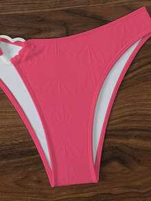 SHEIN Swim Summer Beach Women's Ruched Bikini Set With Heart Buckle Detail And Halter Neckline - Hot Pink - View 6