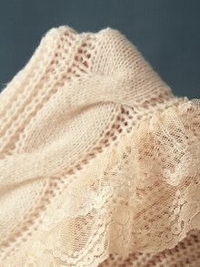 Bohemela Sweater Wanita dengan Hiasan Renda dan Rumbai, Warna Krem Putih, Gaya Musim Gugur Romantis Elegan Vintage. - Aprikot - View 8