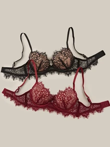 Bralution 2pcs/Set Molded Cup French Classic Sexy Lingerie Bra Set For Women - Multicolor - View 11