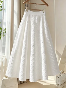GlowEve CURVE 大尺碼女款毛絨格紋復古優雅休閒萬聖節裙 婚禮早午餐下午茶辦公正式夏季白色裙 - 白色 - 查看 3