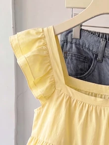 Teen Girl Spring Summer Yellow Fresh Woven Striped Casual Cute Vacation Umbrella Hem Multi-Layered Doll Style Tank Top Outfit Beach Formal - Multicolor - View 5