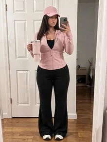 Comfortcana Plus Size Women Solid Color Casual Daily Wear Suit Pants - Black - View 7