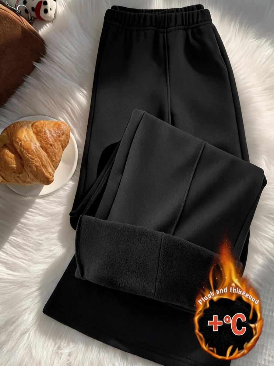 Comfortcana Plus Size Women Solid Color Casual Daily Wear Suit Pants - Black - View 1