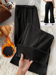 Comfortcana Plus Size Women Solid Color Casual Daily Wear Suit Pants - Black - View 1