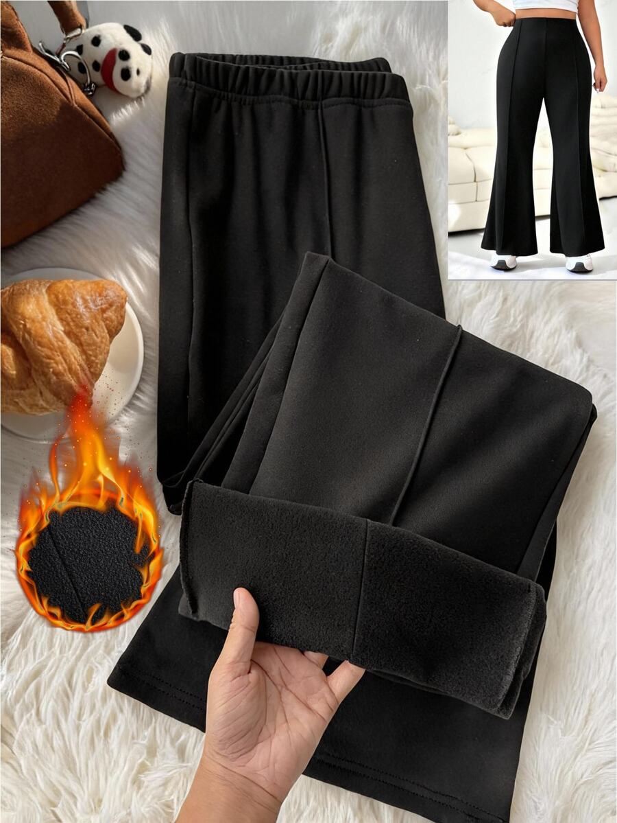 Comfortcana Plus Size Women Solid Color Casual Daily Wear Suit Pants - Black - View 1