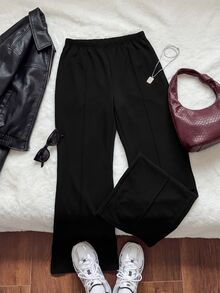 Comfortcana Plus Size Women Solid Color Casual Daily Wear Suit Pants - Black - View 8
