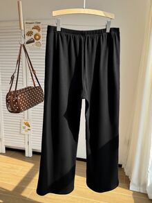 Comfortcana Plus Size Women Solid Color Casual Daily Wear Suit Pants - Black - View 2