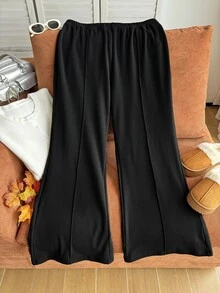 Comfortcana Plus Size Women Solid Color Casual Daily Wear Suit Pants - Black - View 4