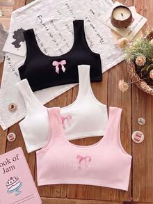 Teen Girls Simple Fashionable Pure White, Black, And Grey 3-Color Combination Comfortable 3 PiecesTank Top Underwear Set Autumn Fall - Multicolor - View 2