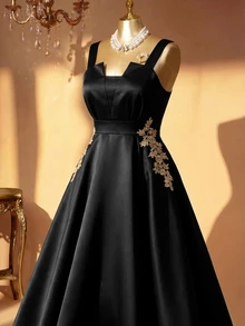 Rometta Plus Size Floral Appliques Flare Hem Cami Dress Halloween - Black - View 3