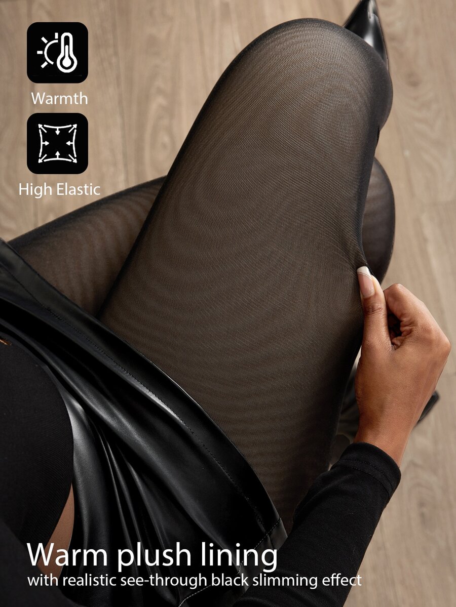 Calvaya Plus Size Thick, Tight-Fit Seamless Thermal Leggings For Women – Elegant Winter Casual - Black - View 1