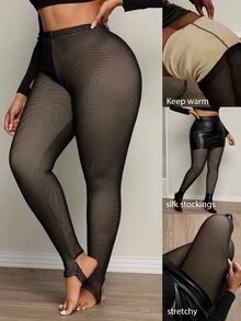 Calvaya Plus Size Thick, Tight-Fit Seamless Thermal Leggings For Women – Elegant Winter Casual - Black - View 4
