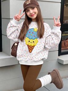 SHEIN Sparklyn 女童韓系活力棕色運動衫與修身長褲套裝，附蝴蝶結緞帶，休閒長袖春秋冬穿搭 - 棕色 - 查看 5