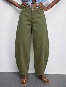 Maija 女款時尚通勤曲腿牛仔褲 - 軍綠色 - 查看 4