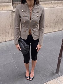 Lavishia 女款新款極簡主義春夏復古立領襯衫上衣，修身拉鍊前開襟拿破崙/軍裝夾克背心，女款夏季服飾，適合外出、鄉村音樂會穿搭、夏季上衣，適用於通勤、休閒外出、街頭穿搭 - 摩卡棕 - 查看 9
