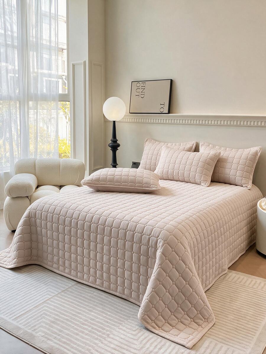 Made In Turkey Bedspread Set With Pillowcases Soft Touch Bed Cover 250*260 ////  180*240 - Beige - View 1