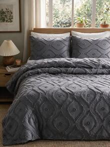 Made In Turkey Bedspread Set With Pillowcases Soft Touch Bed Cover - Dark Grey - View 3