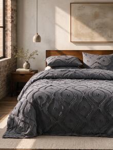 Made In Turkey Bedspread Set With Pillowcases Soft Touch Bed Cover - Dark Grey - View 4