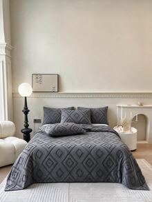 Made In Turkey Bedspread Set With Pillowcases Soft Touch Bed Cover - Dark Grey - View 2