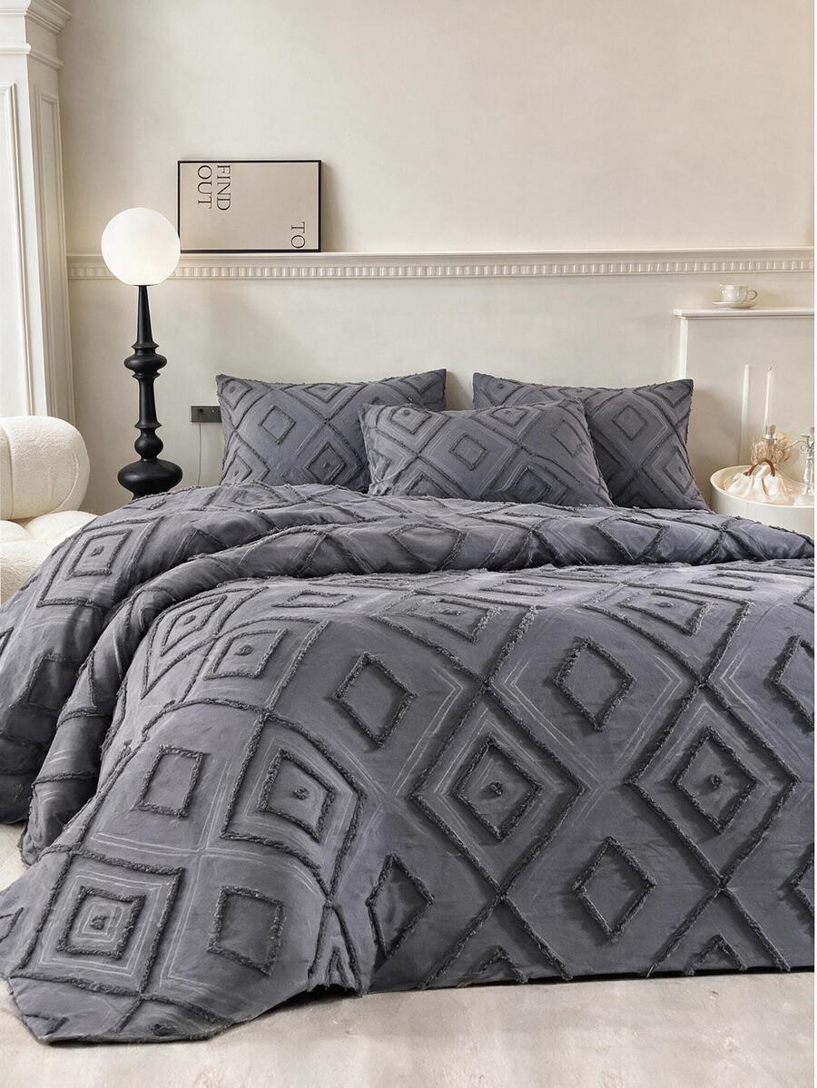 Made In Turkey Bedspread Set With Pillowcases Soft Touch Bed Cover - Dark Grey - View 1
