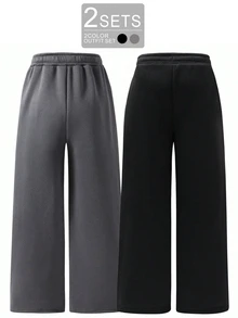 Vacaura 2 Packs Boys' Spring & Fall Street Minimalist Drawstring Sweatpants (Dark Gray + Black) Casual Sports Pants For Daily & School - Multicolor - View 4