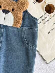 Playful Pals Toddler Boys' Casual Cute Cartoon Bear Pattern Washed White Blue And Brown, Versatile And Comfortable Beach Gym Holiday Nursery Summer - Medium Wash - View 7