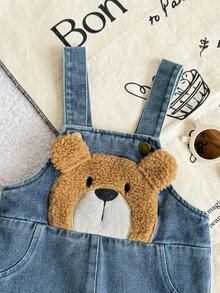Playful Pals Toddler Boys' Casual Cute Cartoon Bear Pattern Washed White Blue And Brown, Versatile And Comfortable Beach Gym Holiday Nursery Summer - Medium Wash - View 6