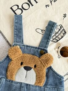 Playful Pals Toddler Boys' Casual Cute Cartoon Bear Pattern Washed White Blue And Brown, Versatile And Comfortable Beach Gym Holiday Nursery Summer - Medium Wash - View 5