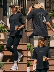 GLOWMODE X Harry Potter 100% Cotton Relaxed Tee With Ribbed Neckline & Embroidered Front & Back Daily Casual Summer Wear - Black - View 8