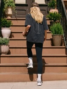 GLOWMODE X Harry Potter 100% Cotton Relaxed Tee With Ribbed Neckline & Embroidered Front & Back Daily Casual Summer Wear - Black - View 7