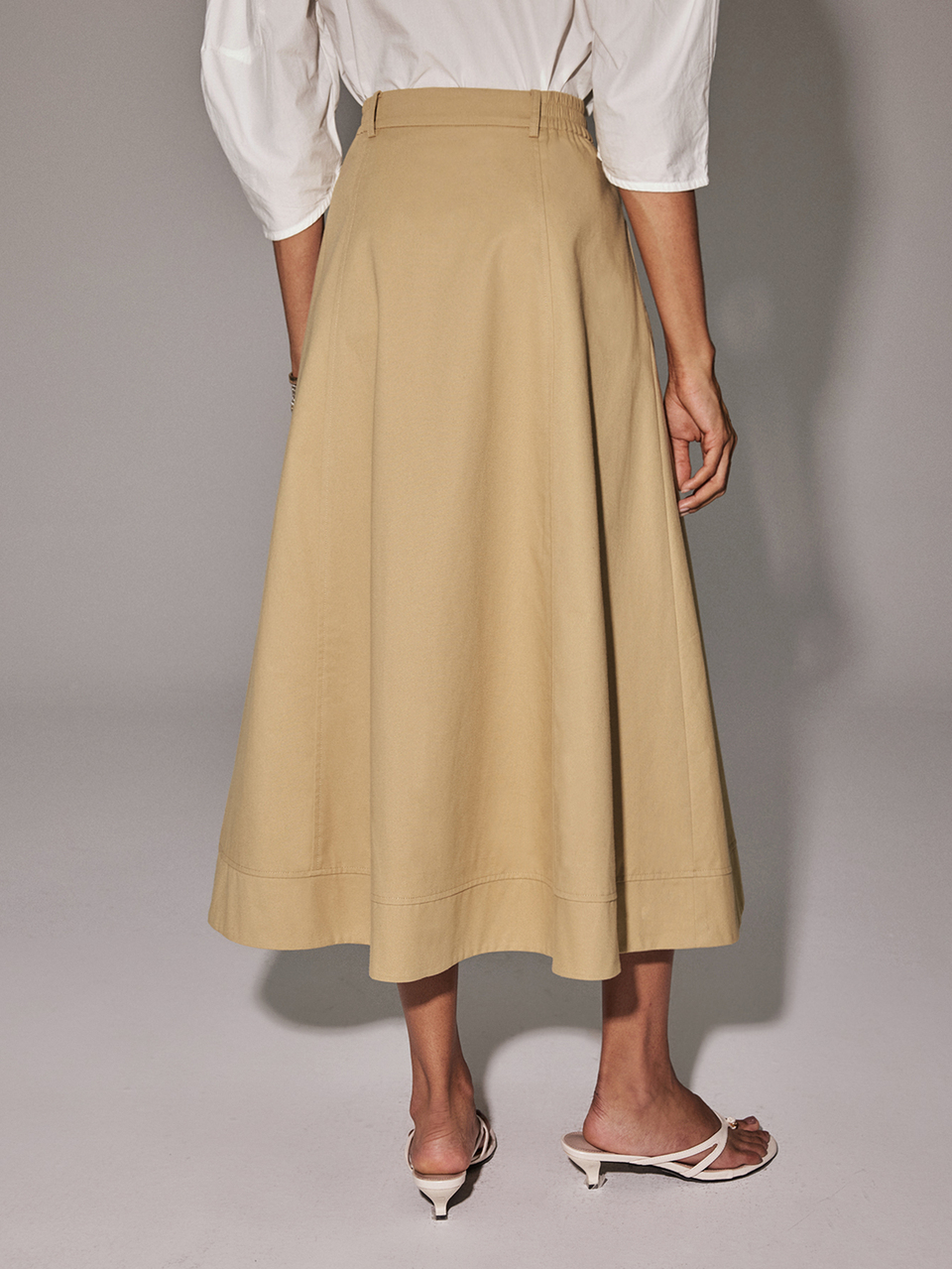 Anewsta Essential Women's Khaki Beige A-Line Flared Skirt, High Waist Slimming Drape Fall Skirt, French Casual Style For Office Brunch Daily Outfits