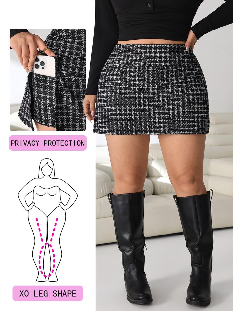 Solflare Plus Size Fashion Commuter Plaid Skirt Fall