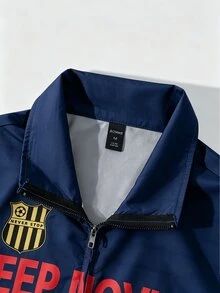 ROMWE MEN Men's Colorblock Zip-Up Stand Collar Long Sleeve Jacket Football Jersey Cardigan Jacket - Blue - View 5