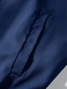 ROMWE MEN Men's Colorblock Zip-Up Stand Collar Long Sleeve Jacket Football Jersey Cardigan Jacket - Blue - View 4