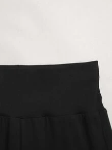 SHEIN 青少年女孩針織黑色高彈性喇叭褲 - 黑色 - 查看 6