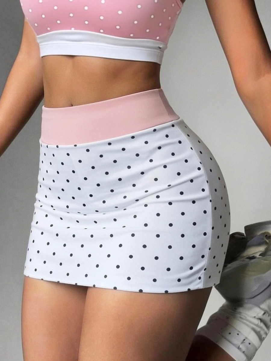 SHEIN Sovereign Charm Women's Sweet And Cute Polka-Dot Print Sports Skirt With Built-In Shorts - Multicolor - View 1