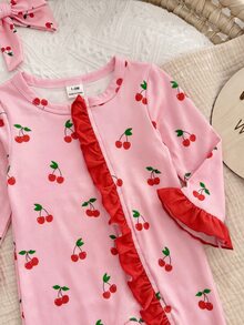 SHEIN Newborn Baby Boy Cute Knitted Casual Cartoon Bear Pattern Romper & Headband Set - Pink - View 7